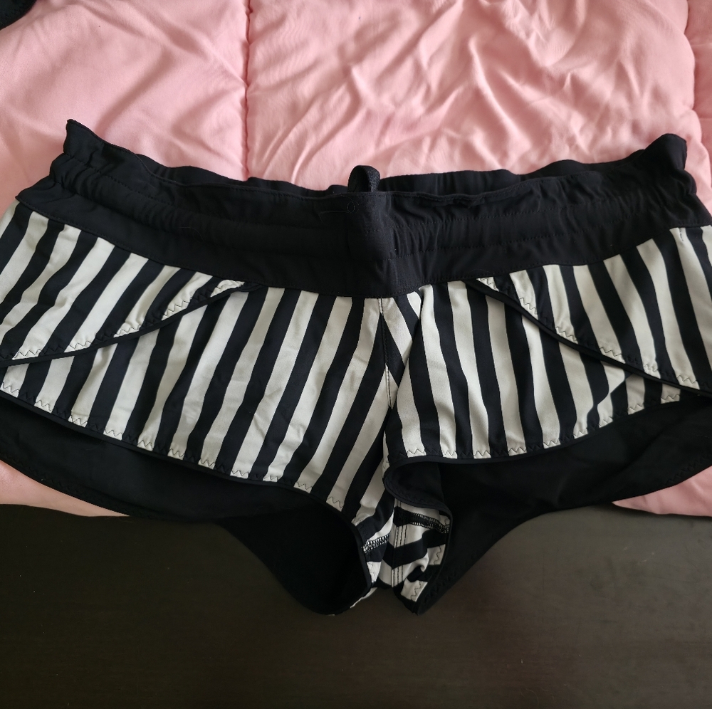 lululemon athletica Black and White Striped Surf Shorts